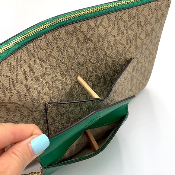 Michael Kors Jet Set LG 2 in 1 card case wristlet Wallet PALMETTO GREEN SIGNATUR - Picture 12 of 16